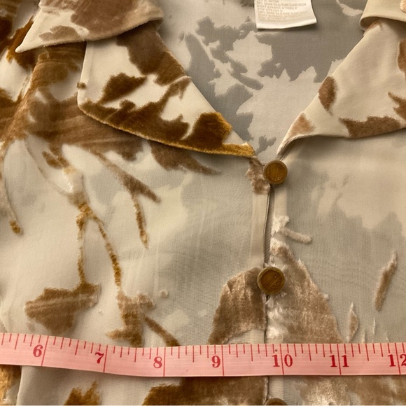 HOLIDAY Escada Silk Sheer Gold Velvet Burnout Tunic - Picture 6 of 9